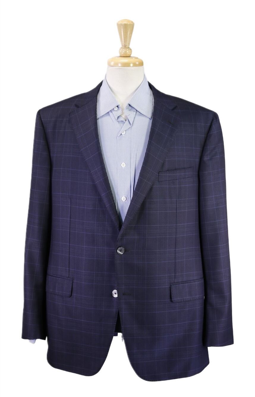 Samuelsohn H. Stockton Blue Plaid 120's Wool Silk 2-Btn Sportcoat Blazer 46R